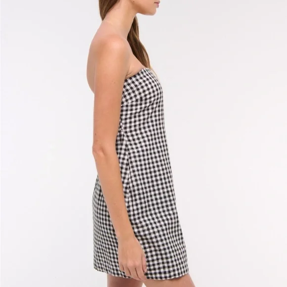NWT Abercrombie Scarlett Strapless Linen-Blend Skort Dress in Gingham - Picture 4 of 10
